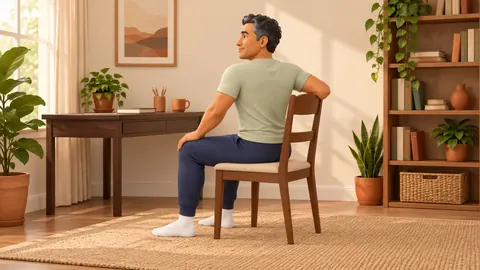A seated twist beside a desk