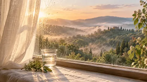 Early sun on a windowsill with a glass of water