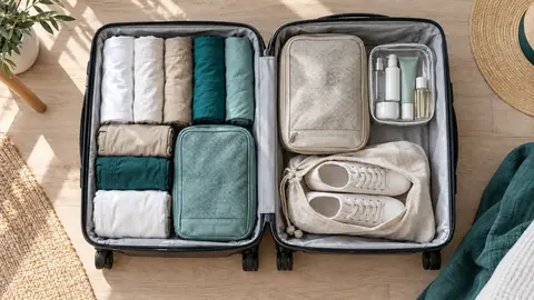 An open carry-on packed for a week