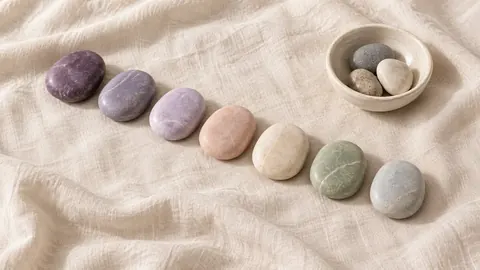 A row of soft coloured pebbles