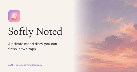 Softly Noted website share picture with the app name and tagline